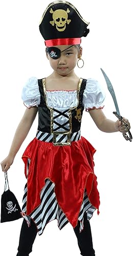 Miniatura 8 de Rabtero Disfraz de pirata para niños juego de rol pirata de lujo con un montón de juguetes para niños y niñas