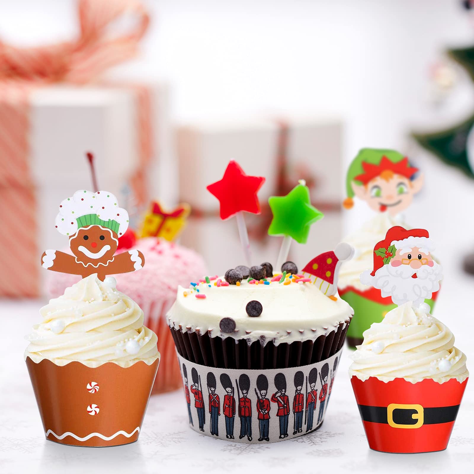 48-teiliges Weihnachts-Cupcake-Deko-Set – Topper & Wrapper Aus Papier, Für Kuchen & Party