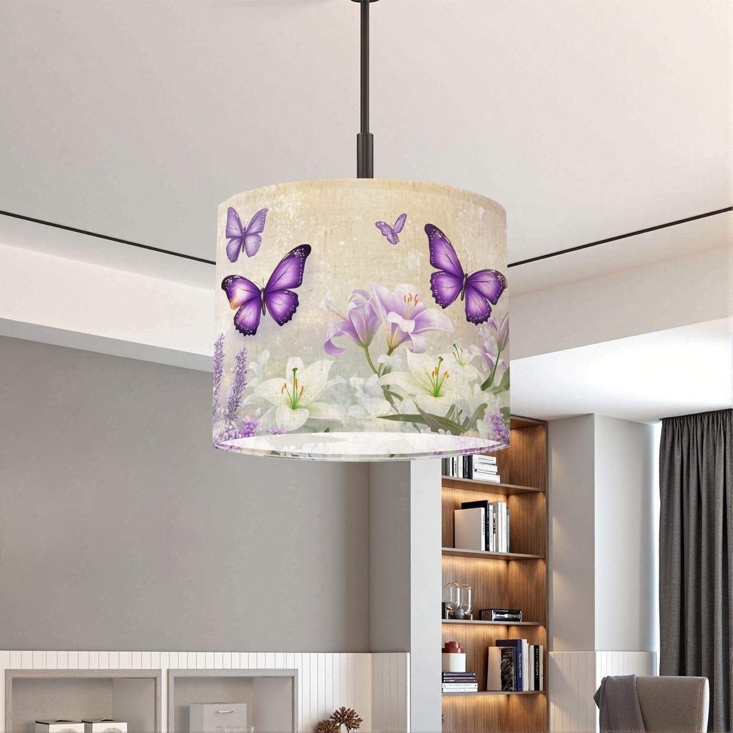 Purple Lampshades Floral Lamp Shades Boho 1 Pack Ethereal Violet Butterflies Lavender Lilies Watercolor Art Light Shade for Table Lamps Floor Lamps Drum Lamp Shades Lampshade Replacement