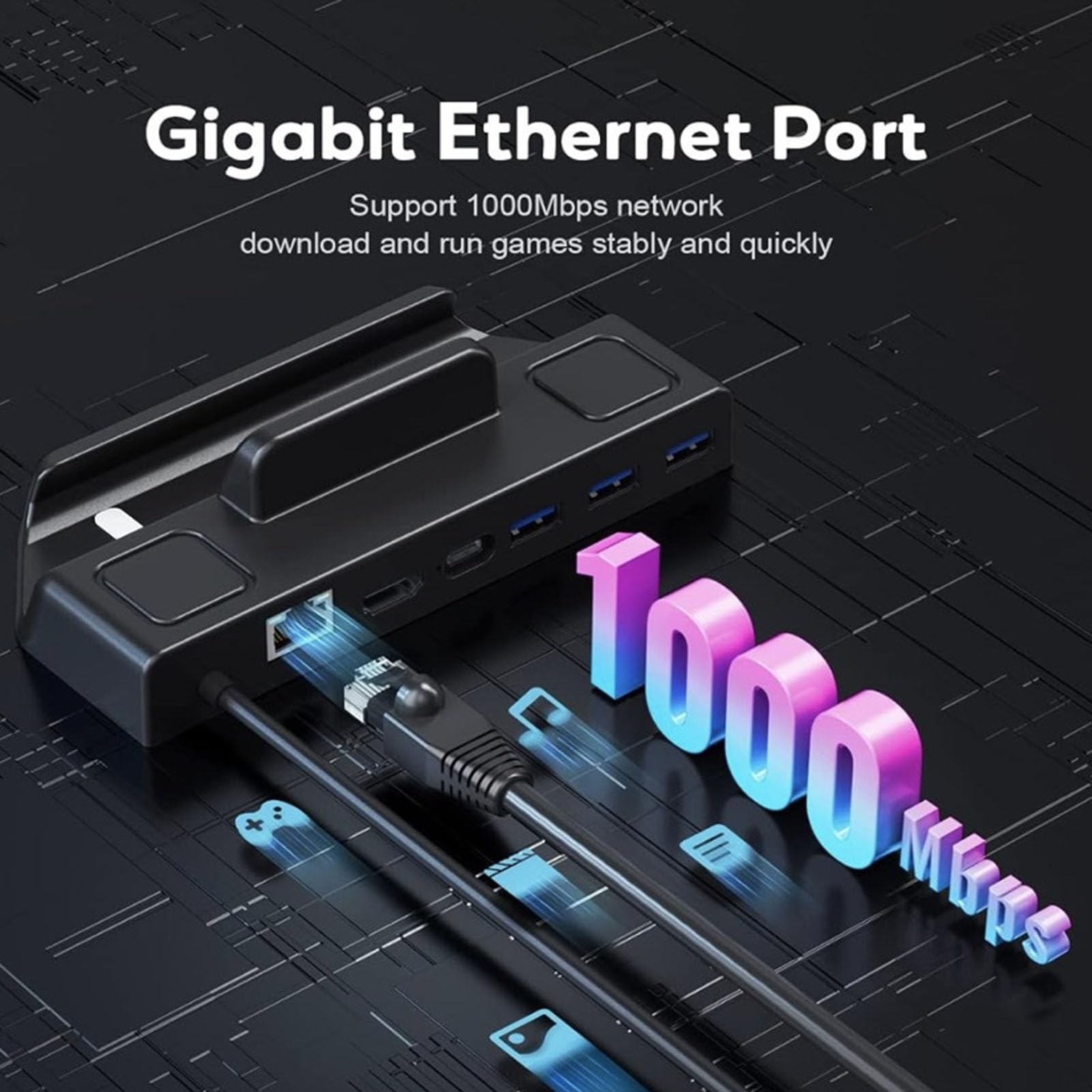 Diyeeni Estación de Acoplamiento 6 en 1 para SteamDeck OLED para ROG Ally para Legion Go con 4K 60 Hz 100 W PD Carga Rápida Ethernet de 1 Gbps 3 Puertos USB A y Tipo C