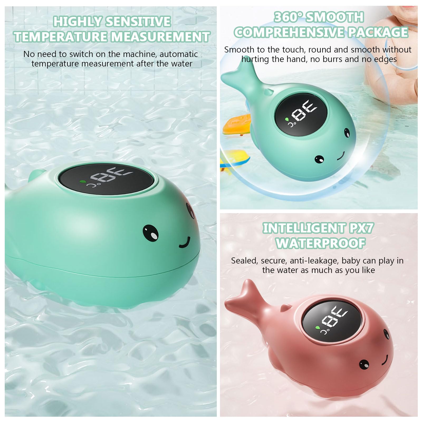 Termómetro Digital para Bañera de Bebé con Pantalla Táctil LED, Aviso de Temperatura y Juguetes de Baño (Azul)