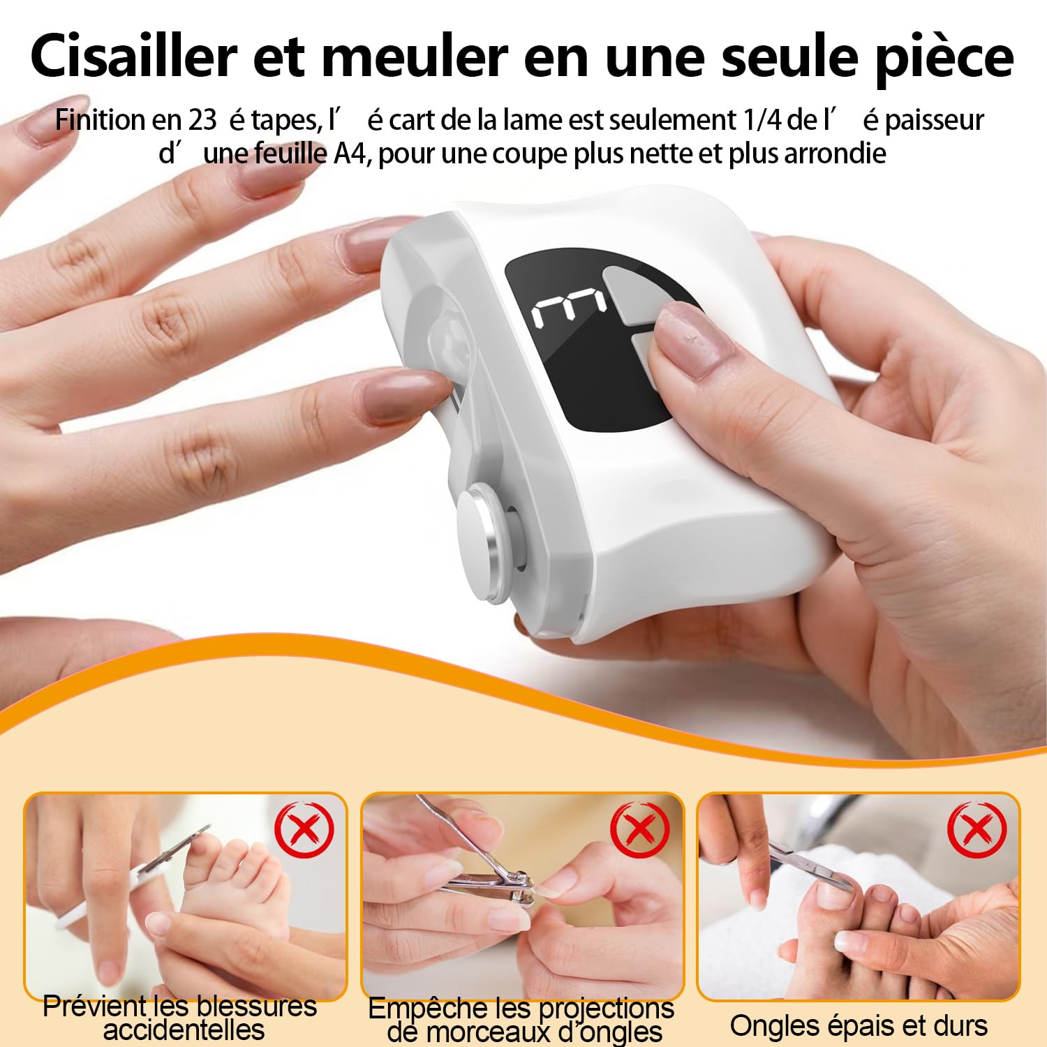 Coupe Ongle Électrique Pied et Main, 3 en 1 Lime a Ongle Electrique et Polisseuse, Coupe-ongles automatique avec à lumière LED, 3 Vitesses Faible bruit, Pour Bébés, Adultes, Personnes Âgées - Gris