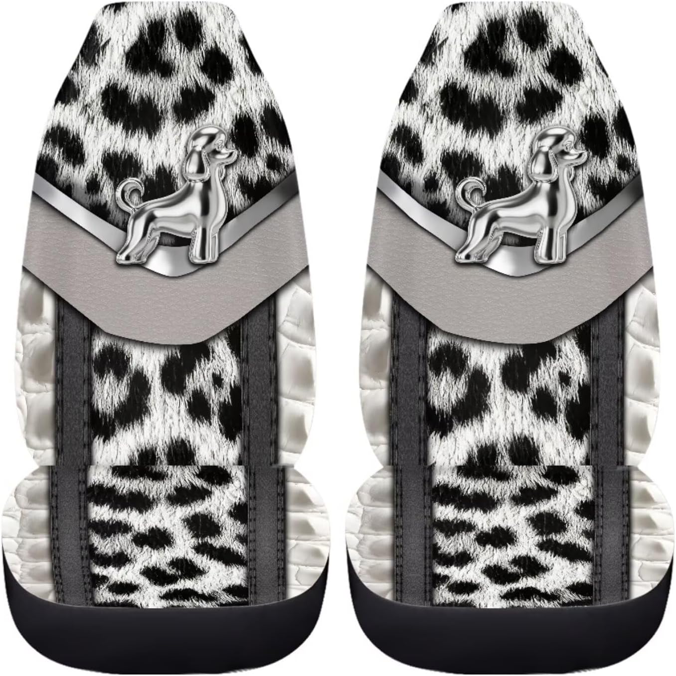 2 Pcs Car Front Seat Covers for Women and Men, Dog Leopard Printed High Back Front Seat Cover Protector for Most Cars SUV Truck Sedan, Universal Fits Auto Interior Accessories