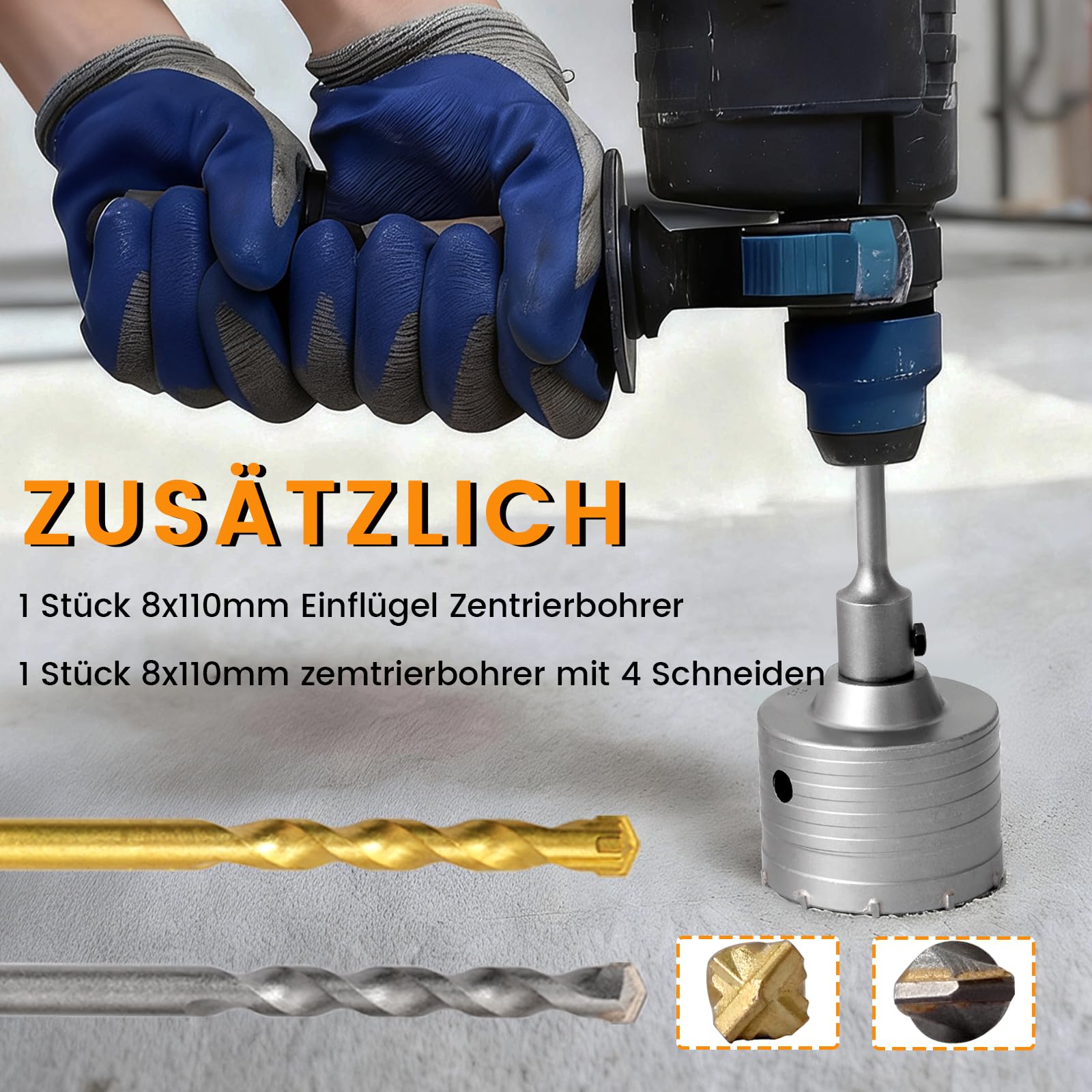Steckdosenbohrer 82mm, Hohl-Bohrkrone Set Dosenbohrer 68mm mit SDS plus Adapter 110mm und Zentrierbohrer 8x110mm, Hammerschlagfest, Dosenbohrer, Lochsäge, Steckdosenbohrer, für Bohrhämmer