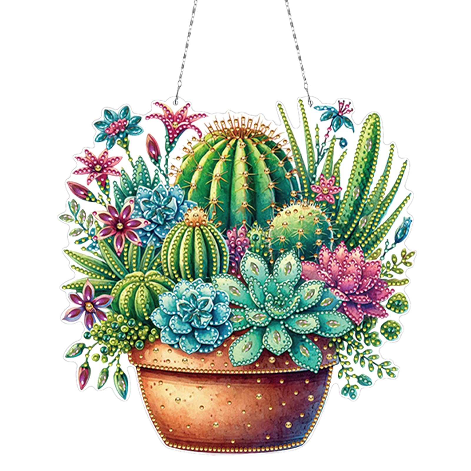 Diamond Art Suncatcher Kits -Crystal Gem Paint by Number Hanging Ornaments for Windows, Garden & Home Decor, DIY Wind Chime Craft for Adults(Cactus-02)