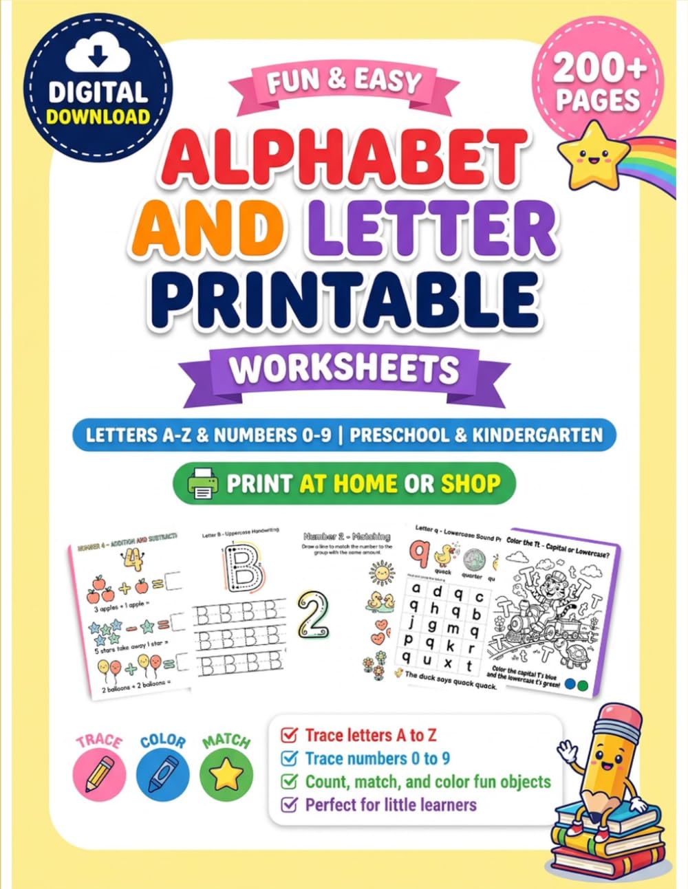 Alphabet and Letter Printable Worksheets: Letters A-Z & Numbers 0-9 | Preschool & Kindergarten