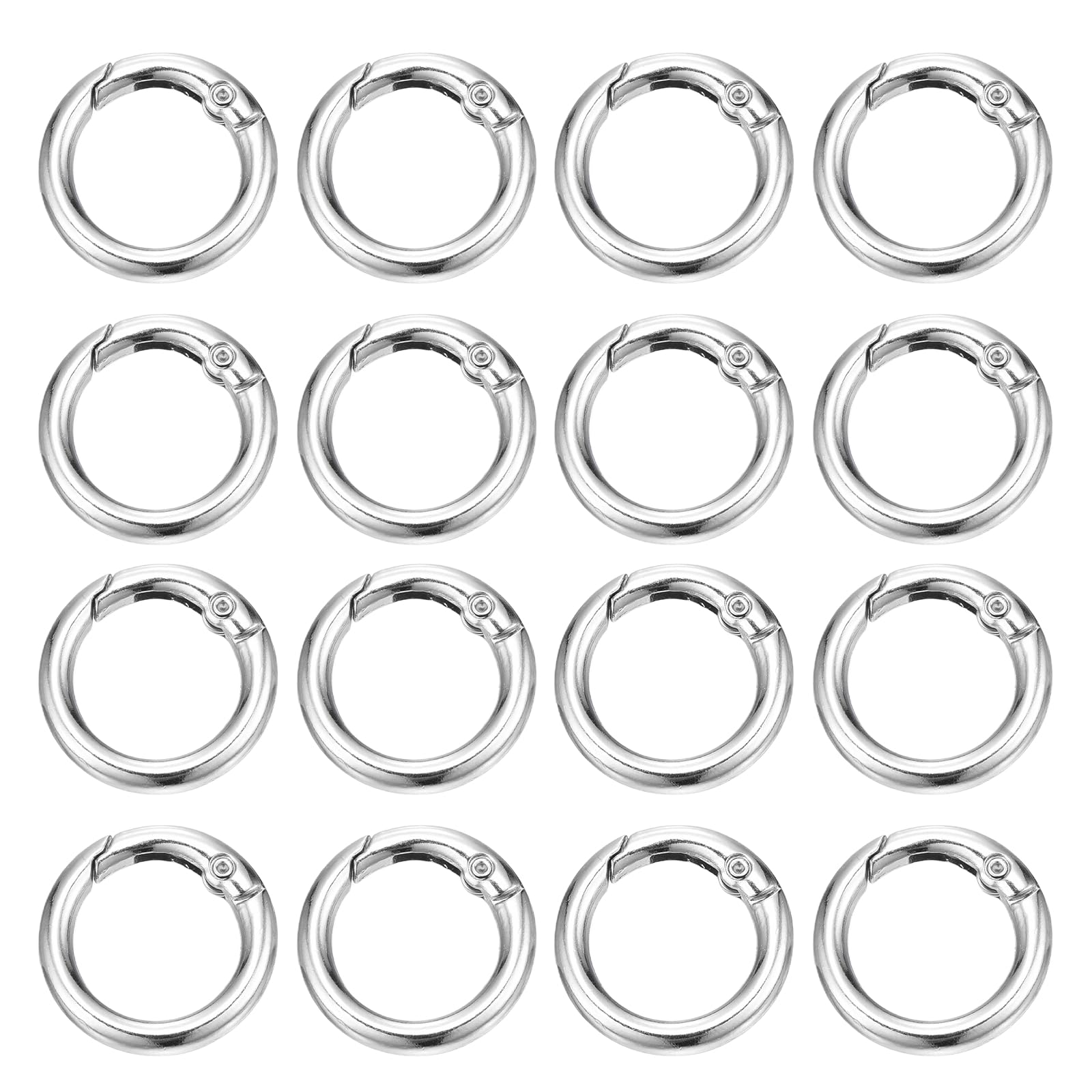 PATIKIL 16 Pcs Metal Spring O Rings, 0.9"/23mm Trigger Spring O Ring Round Clips Snap Hooks Barrel Plating for Keyring Buckle Keychains Bag Charm Handbag Strap DIY Craft, Silver-White