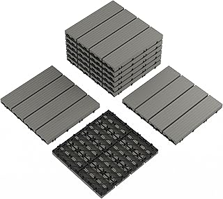 Plastic Interlocking Deck Tiles, 9 Pack Outdoor Patio Flooring, 12 in x12 in Interlocking Decking Tile Outdoor All Weather Use, Waterproof Patio Pavers for Pool Balcony Backyard P…