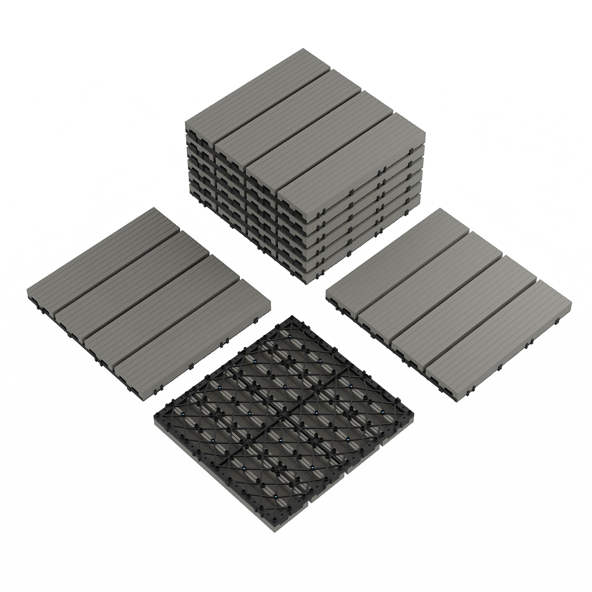 9PCS/set Dalles de Terrasse Emboîtables en Composite Plastique, Sol Extensionérieur Imperméable et Drainant, Installation Facile, Résistant aux Intempéries, Balcon, Patio, Piscine, Gris Foncé