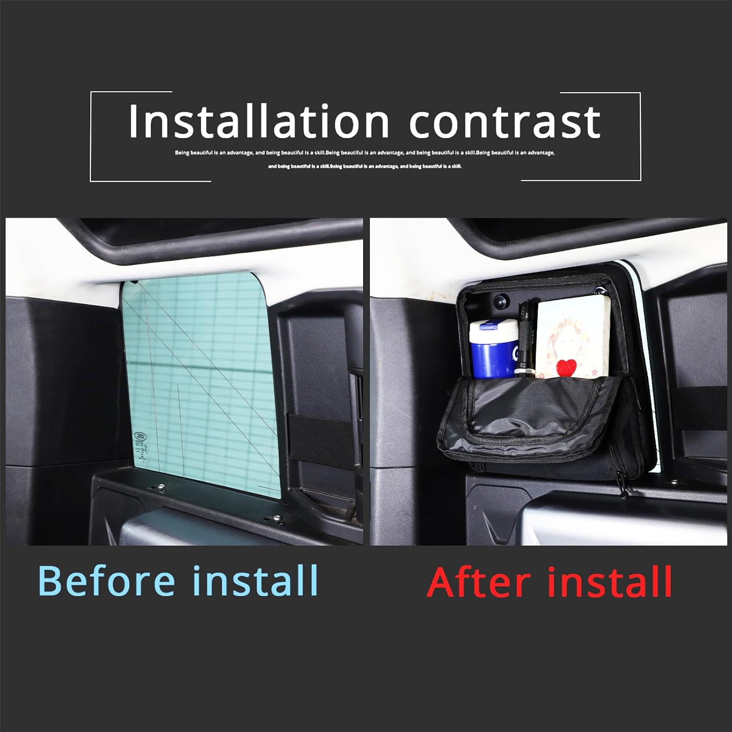 PIUGILH Trunk Side Window Organizer Storage Bag Compatible with Land Rover Defender 110 2020 2021 2022 2023 2024 2025 2026 (Universal Left/Right) Interior Accessories, 1Pcs (Black)