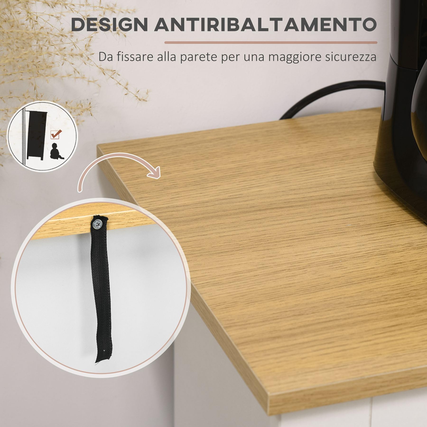 HOMCOM Credenza Cucina Buffet Moderna Madia 2 Cassetti 117x35x80 cm Bianco | 3 Ante Soft Close, Mobile Cucina, Ripiano Regolabile, Soggiorno e Ingresso, in Legno