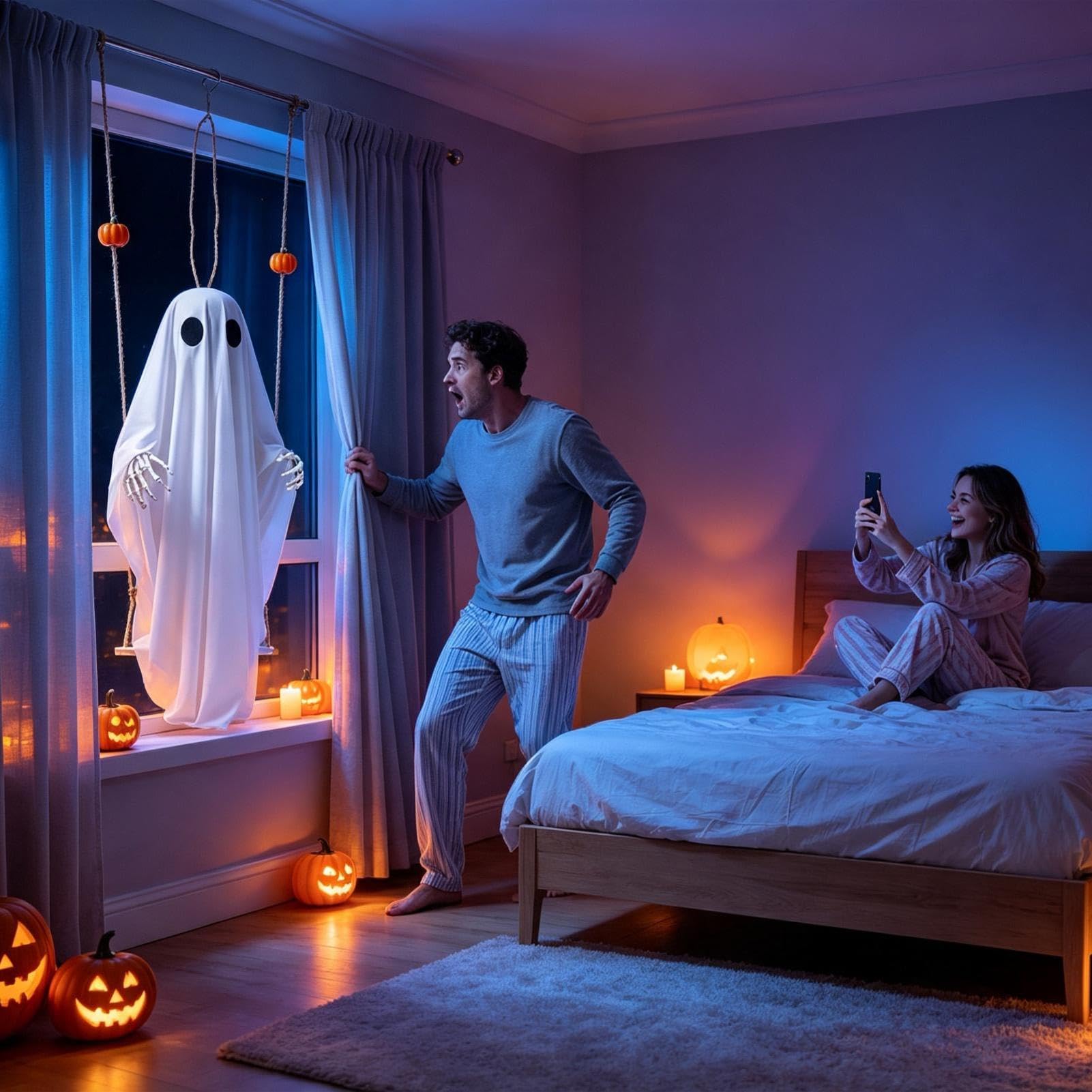 Outdoor Halloween świecąca huśtawka duch dekoracja ogrodowa