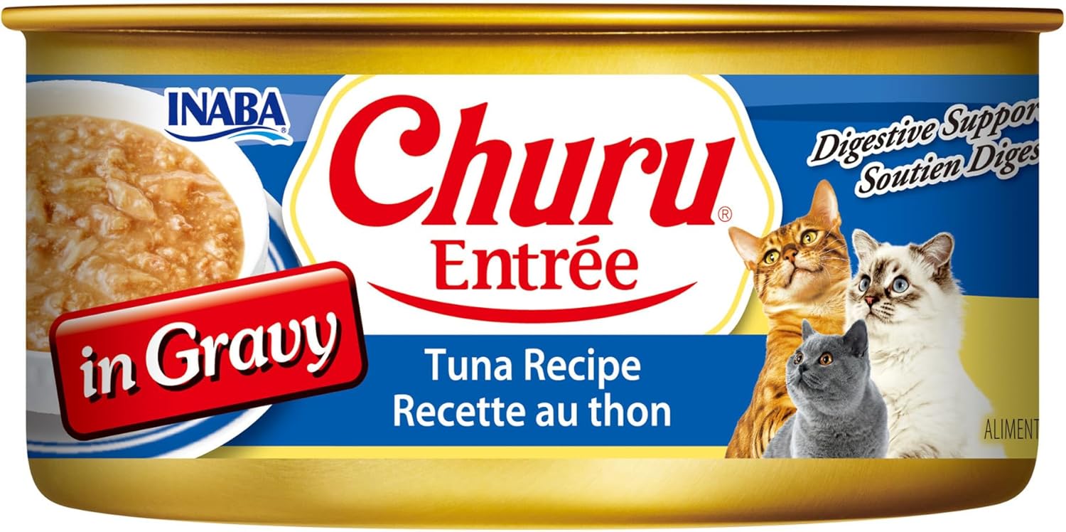 INABA Churu Entrée in Gravy for Cats, High Moisture, Prebiotic Wet Cat Food, 5.5oz Cans, 24 Cans Total, Tuna Recipe