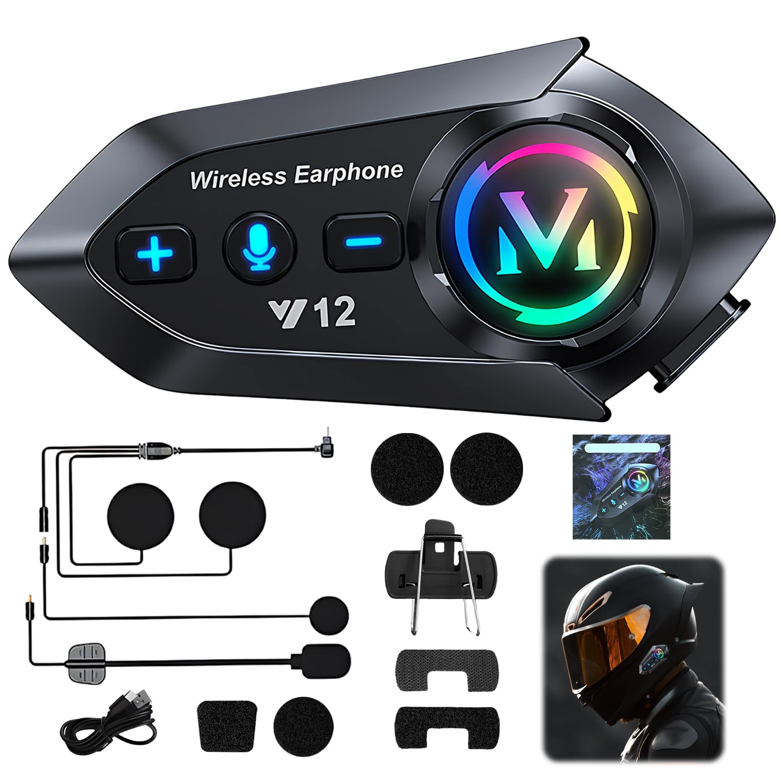 Écouteurs Casque Moto Bluetooth 5.4, Kit Main Libre Moto avec Batterie 500mAh 100H, Réduction du Bruit DSP, Haut-Parleurs HiFi, Réponse Automatique, IP56, Double Connexion Téléphone, USB-C
