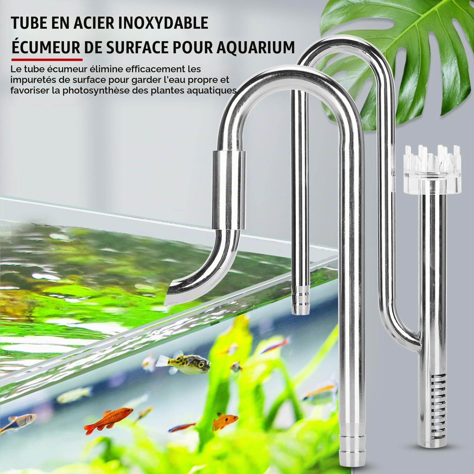 Sortie d'entrée en Acier Inoxydable d'écumeur de Surface de Tuyau de lis en métal pour Le réservoir planté d'aquarium(12)
