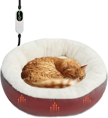 Rypet Cama para gatos con calefacción para interiores, suave y acogedora cama para mascotas con temporizador y temporizador, camas para perros con