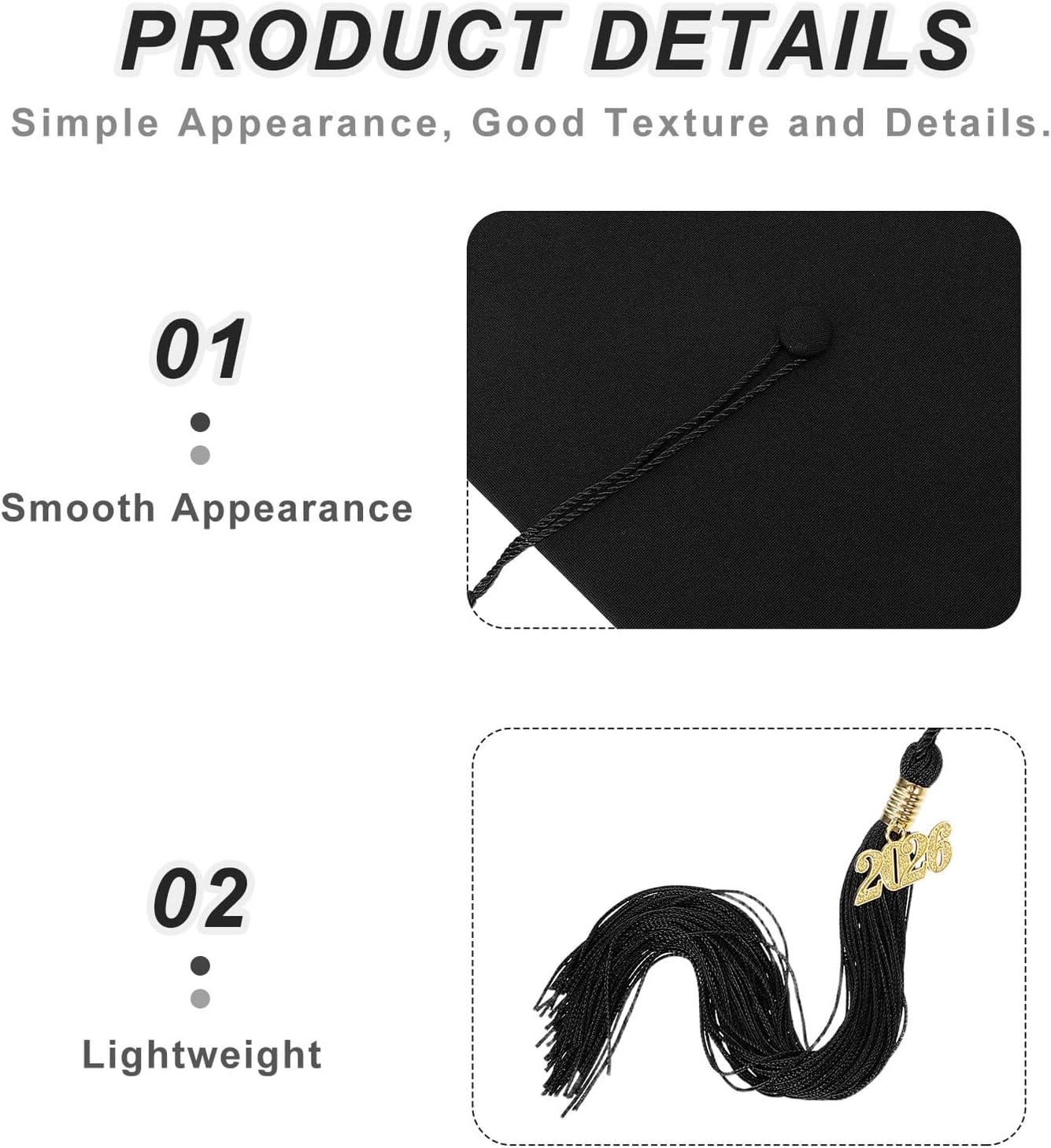 Ipetboom 2026 Black Graduation Cap with Tassel for Adults, Bachelor Ceremony Grad Hat for School Party - Image 3