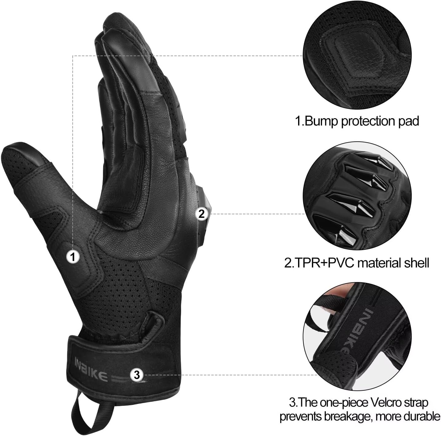 INBIKE Men's Premium Leather Motorcycle Gloves, Hard Knuckle Shell Protection, Breathable Mesh, Leather Gel Palm, Touchscreen Motorbike Riding Gloves for ATV BMX MTB - Image 5