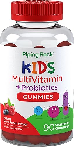 Piping Rock Gomitas multivitamínicas y probióticas para niños, 90 unidades, sabor a ponche de bayas, vegetariano, sin OMG, suplemento sin gluten