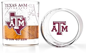 Greenline Goods – University of Texas A&M Aggies College Whiskey Glasses (Set of 2), 10 oz – Full-Color Logo + Campus Map