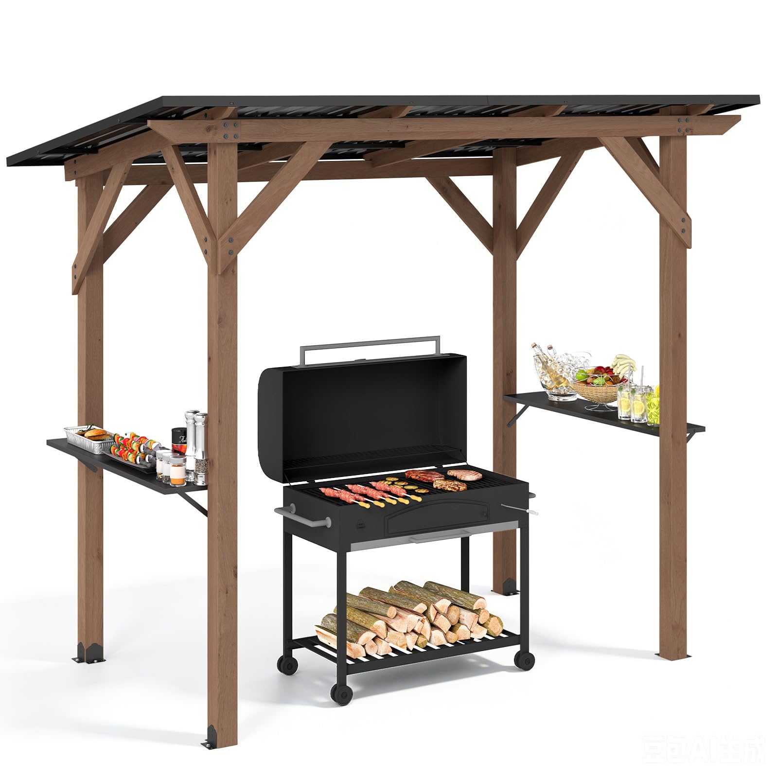 COSTWAY Cenador para Barbacoa, 263 x 151 x 223 cm, Marco de Madera Cedro