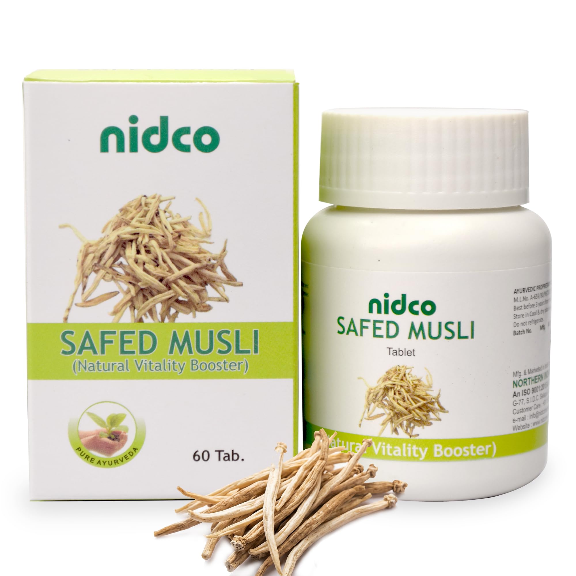 NIDCO Herbal Heritage Safed Musli Tablets - 500 mg, 60 Tablets | Ayurvedic Herbal Supplement for Men | Helps Improves Strength, Stamina, Energy & Vitality