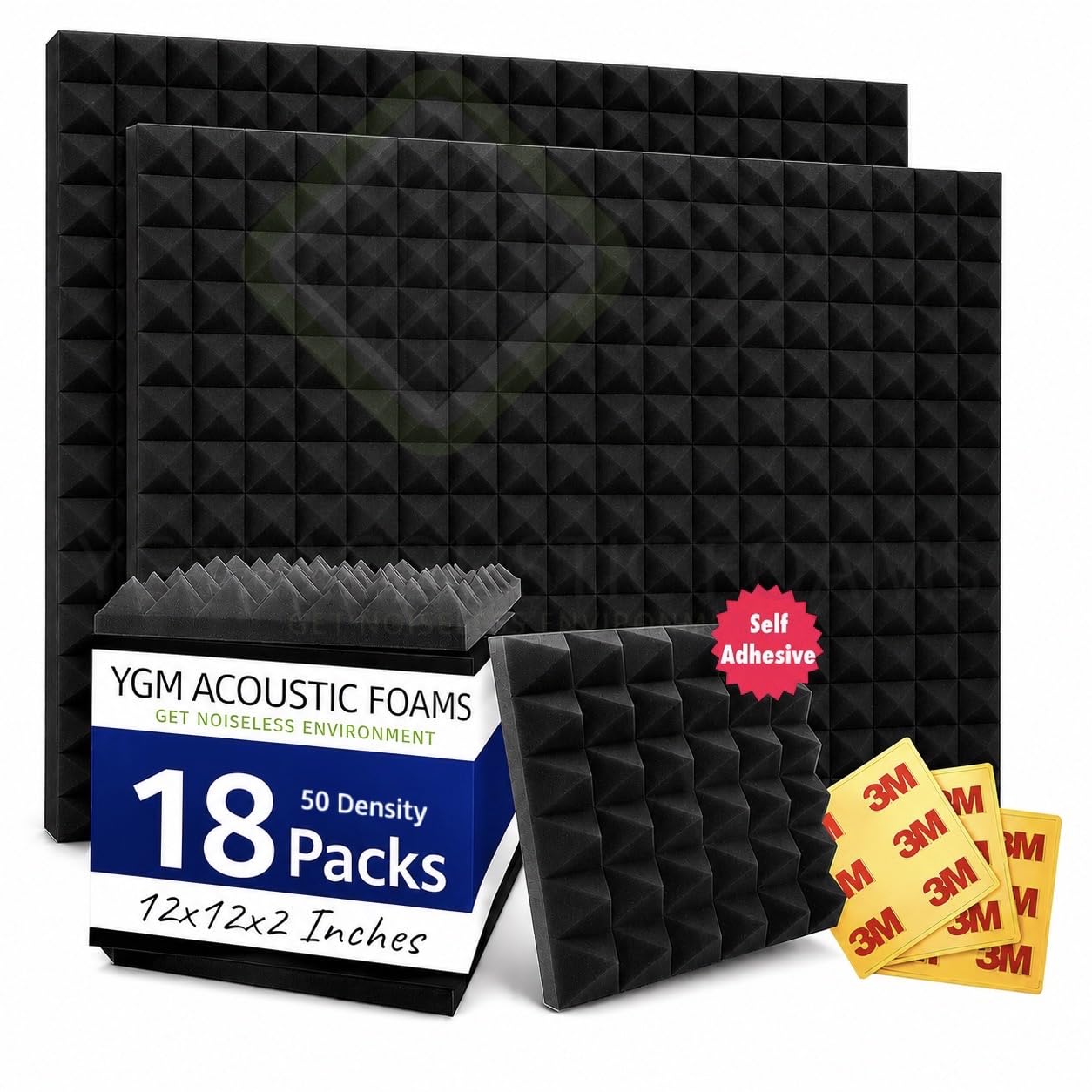 YGM Acoustic Foams® Pyramid Acoustic Panels 12″×12″×2″ Thick | 38 Density Acoustic Foams for Echo Reduction & Sound Absorption | Sound Proof Foam for Room & Studio | Charcoal Black, Set of 18 — Amazon image 28