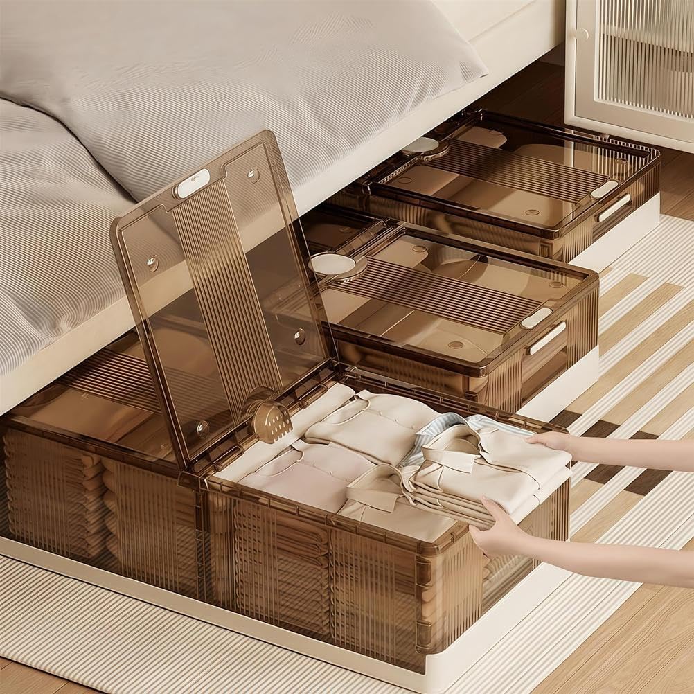 Under Bed Storage Containers with Wheels, Stackable Slide-Out Organizers, Foldable Storage Bins for Clothes, Shoes, Blankets - Multi-Purpose Organization Solution