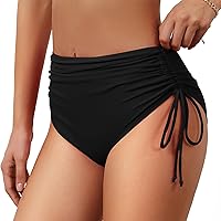 AmericanTrends High Waisted Bikini Bottoms Women Tummy Control Full Coverage Adjustable Drawstring Swim Bottoms