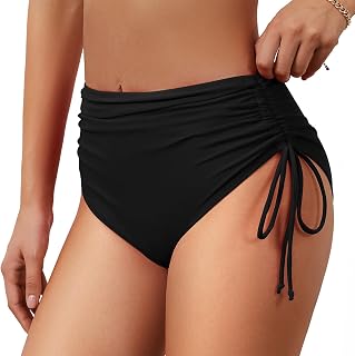 AmericanTrends High Waisted Bikini Bottoms Women Tummy Control Full Coverage Adjustable Drawstring Swim Bottoms