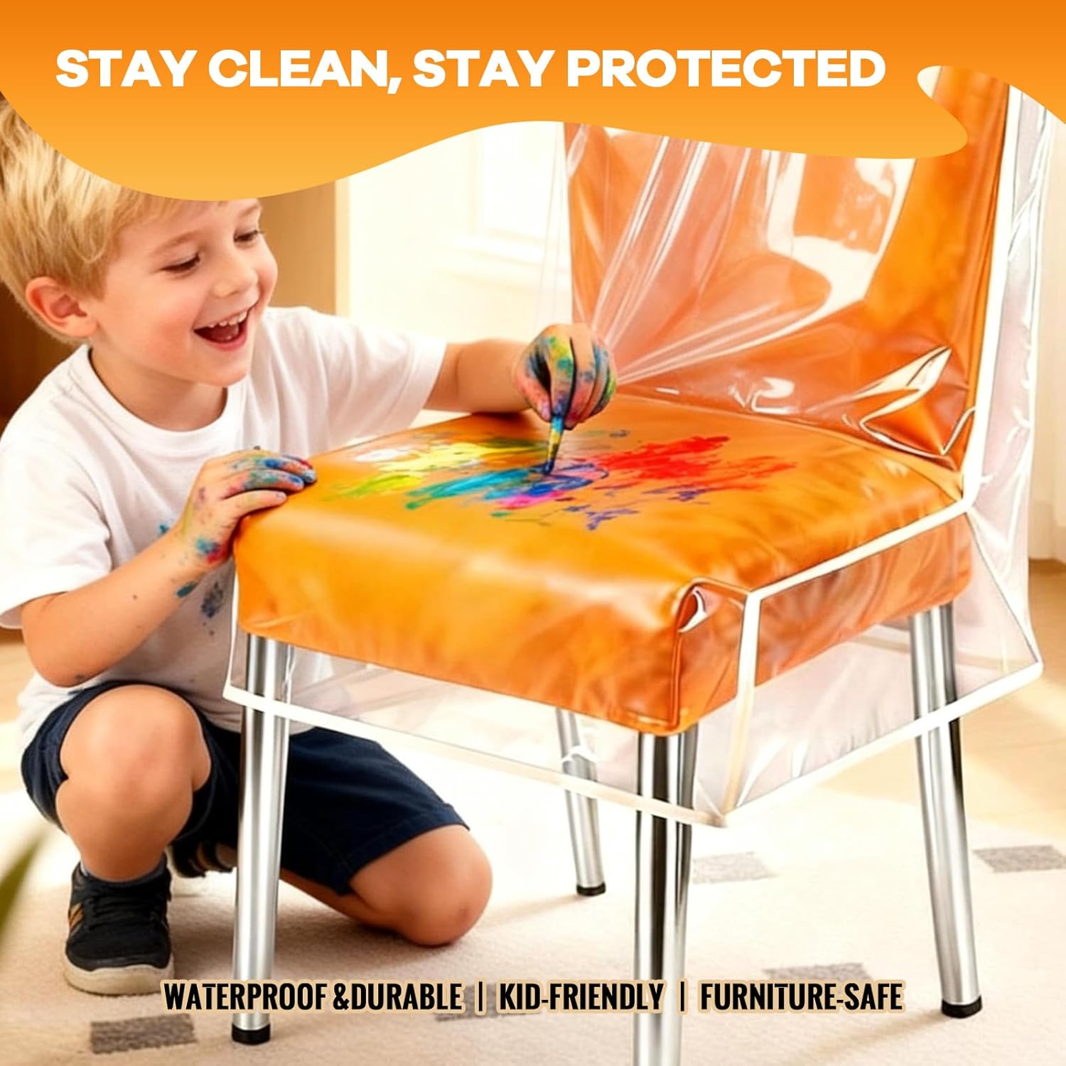8 Pack Dining Chair Covers, Waterproof Kitchen Chair Covers, Clear Plastic Seat Chair Protector, Keep Your Chair Away from Water Dust Stain and Pet Claws W/21 x D/20(Fits 16-23")