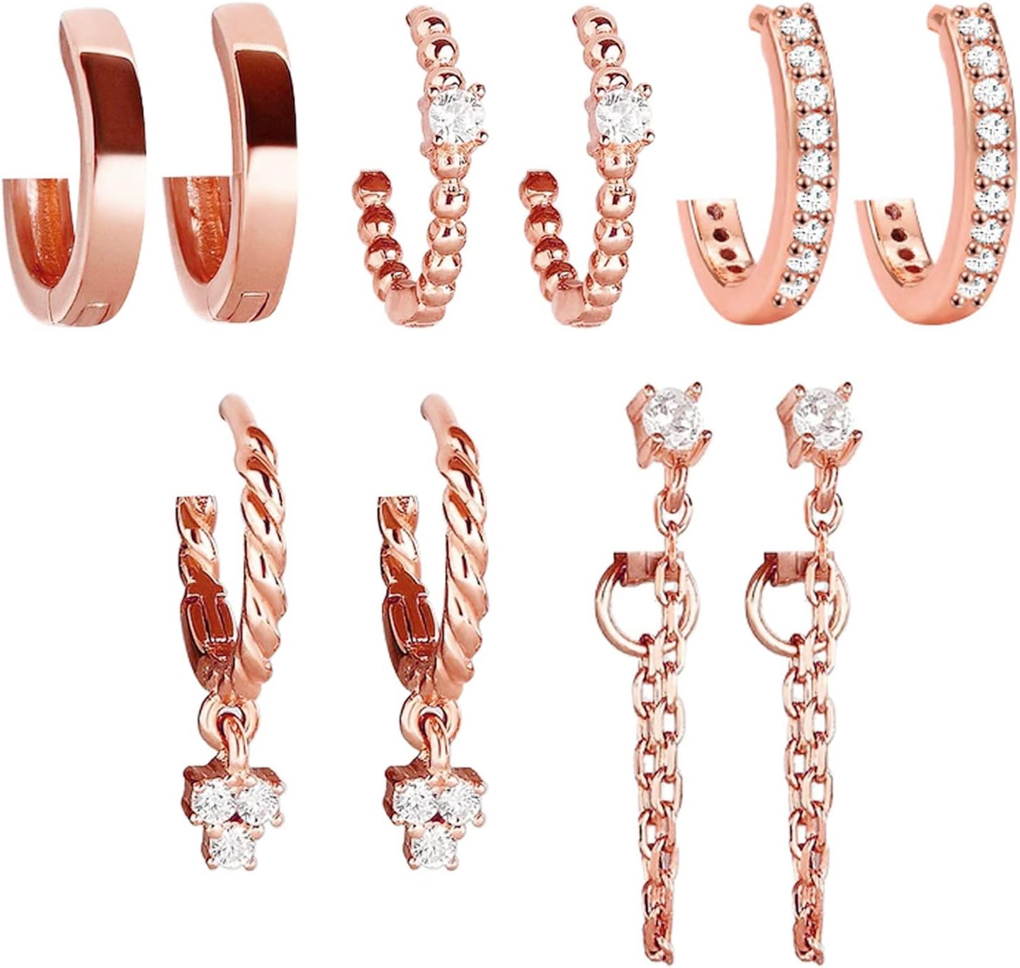 ÌF ME5 Pairs 14K Gold-Plated Huggies Hoop Earrings Set for Women, Small Dangle Chain Hoop Earrings