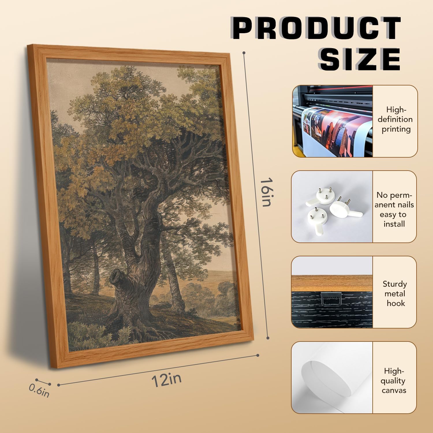 KHYEY Vintage Tree Landscape Framed Wall Art Set of 3 image 5