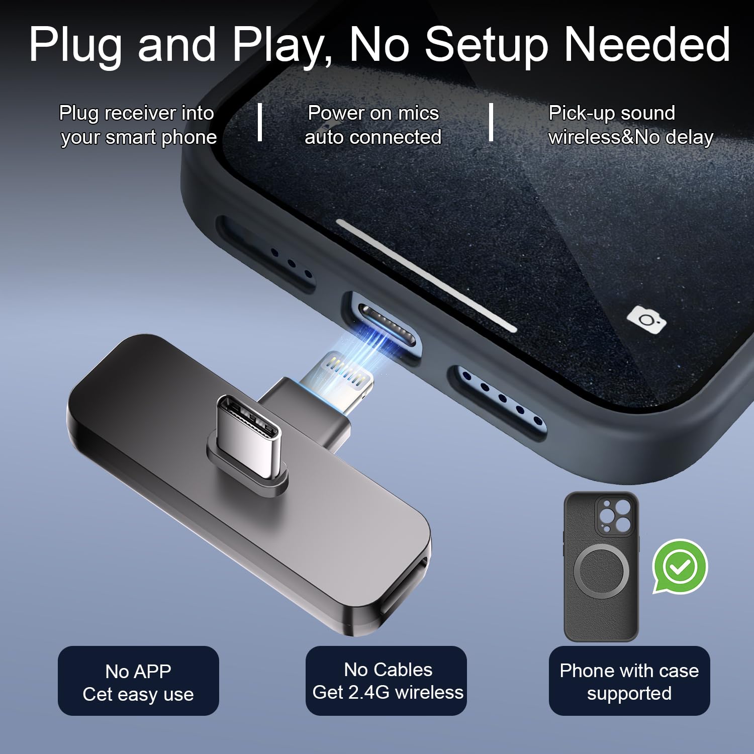 Bulatry 2-Pack Wireless Mini Lavalier Microphone for iPhone,Android Phone - 65ft Cordless Clip on Mics with Noise Reduction 6H Working Time for Video Recording — Amazon image 3