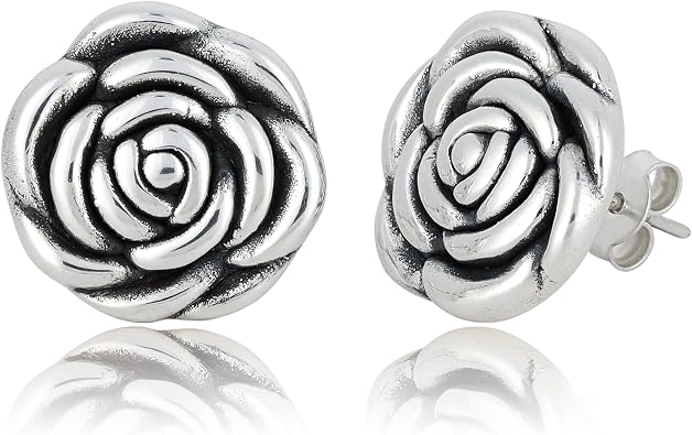 925 Sterling Silver Rose Earrings for Women | Hypoallergenic Elegant Dangle & Stud Earrings | Anti Tarnish Silver Rose Earring by MAX + STONE