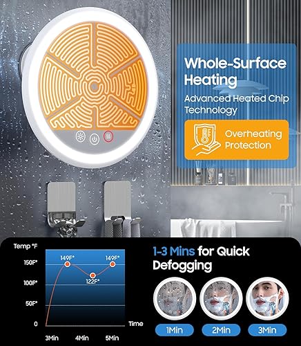 Miniatura 7 de Gospire Espejo de ducha con 3 aumentos, sin niebla para afeitarse, batería de 5000 mAh, giro de 360 y diseño magnético, espejo de afeitado de ducha