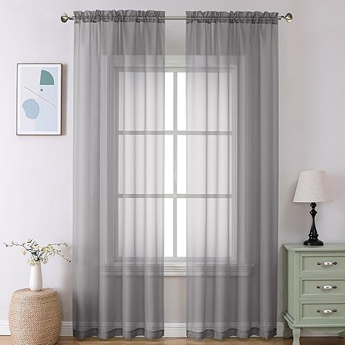 Aiyufeng 2 paneles de cortinas semitransparentes de color sólido de 120 pulgadas de largo, elegantes paneles de gasa cortinas tratamiento para