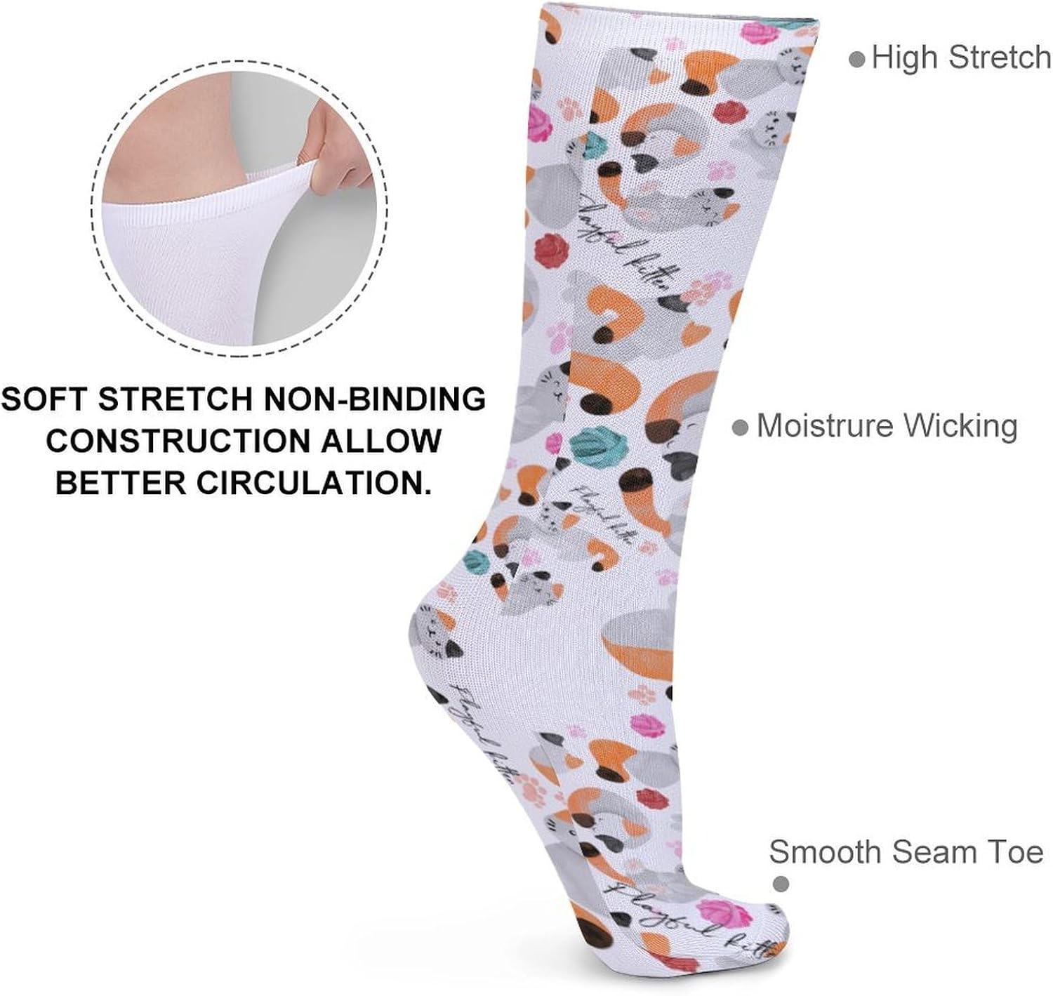 Watercolor Cats Knee High Socks Casual Long Stockings Over Calf Sock Tube for Women Men