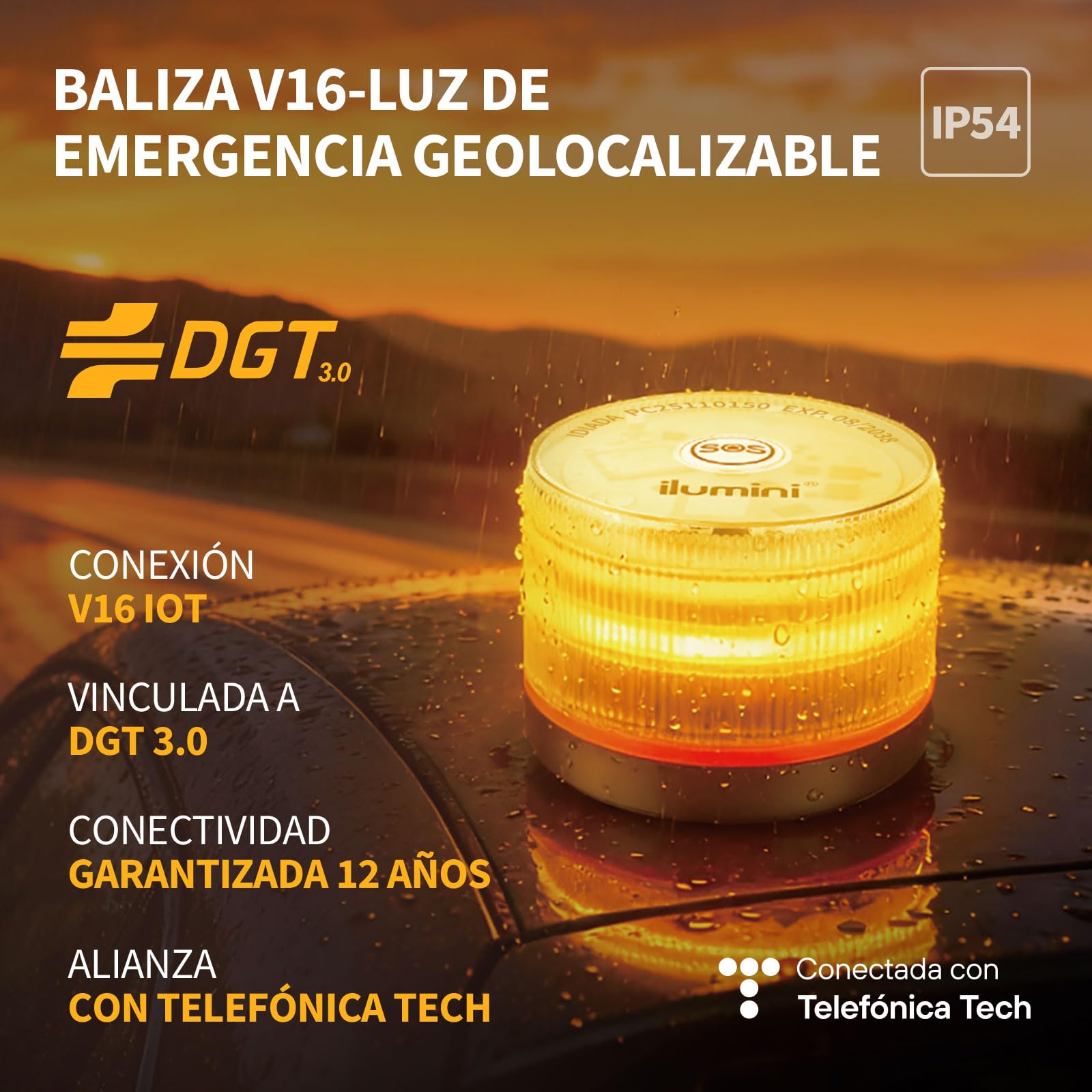 luz de emergencia V16,certificada y homologada por la DGT3.0, con funcionalidad de geolocalización IoT versión 3.0, incluye SIMs datos para 12 años y batería, cumple con la normativa de 2026 (2, gris)