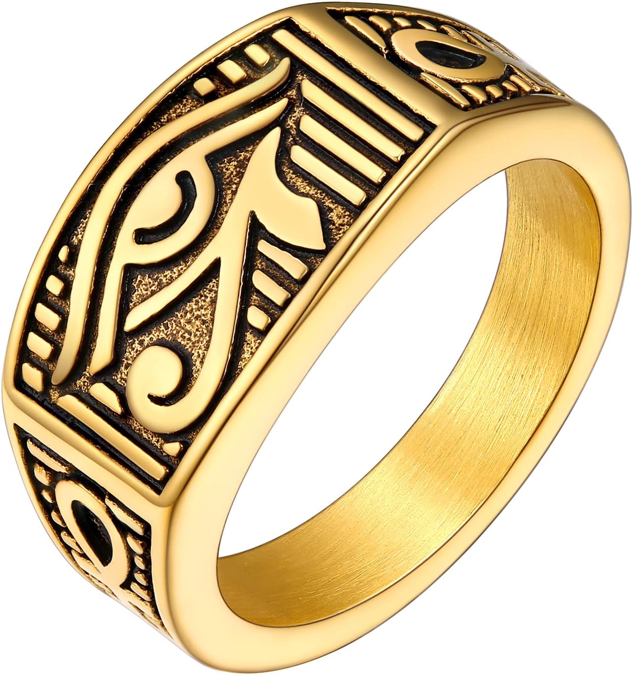 PROSTEEL Vintage Eye Of Horus Rings, Gold PlatedBlack Stainless Steel Ankh Ring, Ancient Egyptians Symbol Amulet Protection Jewelry, 7-#14, Come with Box