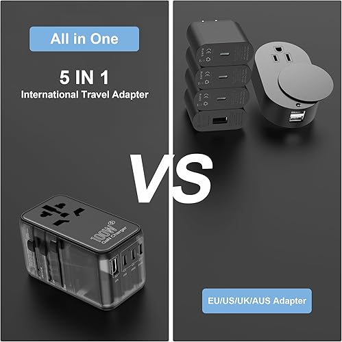 Miniatura 4 de CHIPOFY Adaptador de viaje universal, adaptador de enchufe internacional de 100 W, 3 puertos USB C 1 USB A, convertidor de salida de cargador de