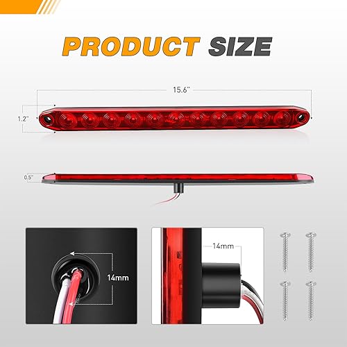 Miniatura 2 de GOOACC Barra de luz LED para remolque de 16 pulgadas, 2 unidades, 11 luces LED rojas para estacionamiento, freno de funcionamiento, luz de giro,
