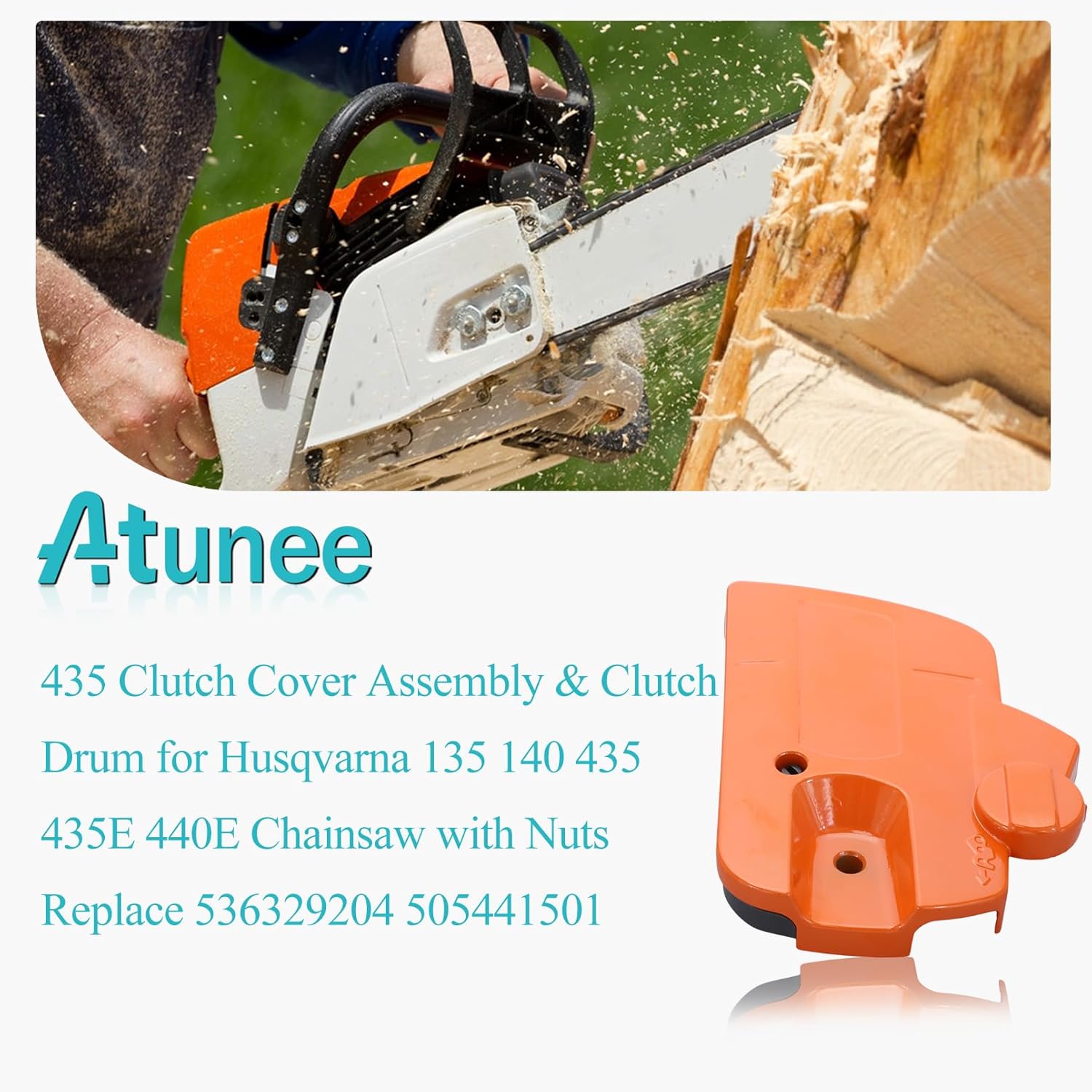 435 Clutch Cover Assembly & Clutch Drum for Husqvarna 135 140 435 435E 440E Chainsaw with Nuts Replace 536329204 505441501