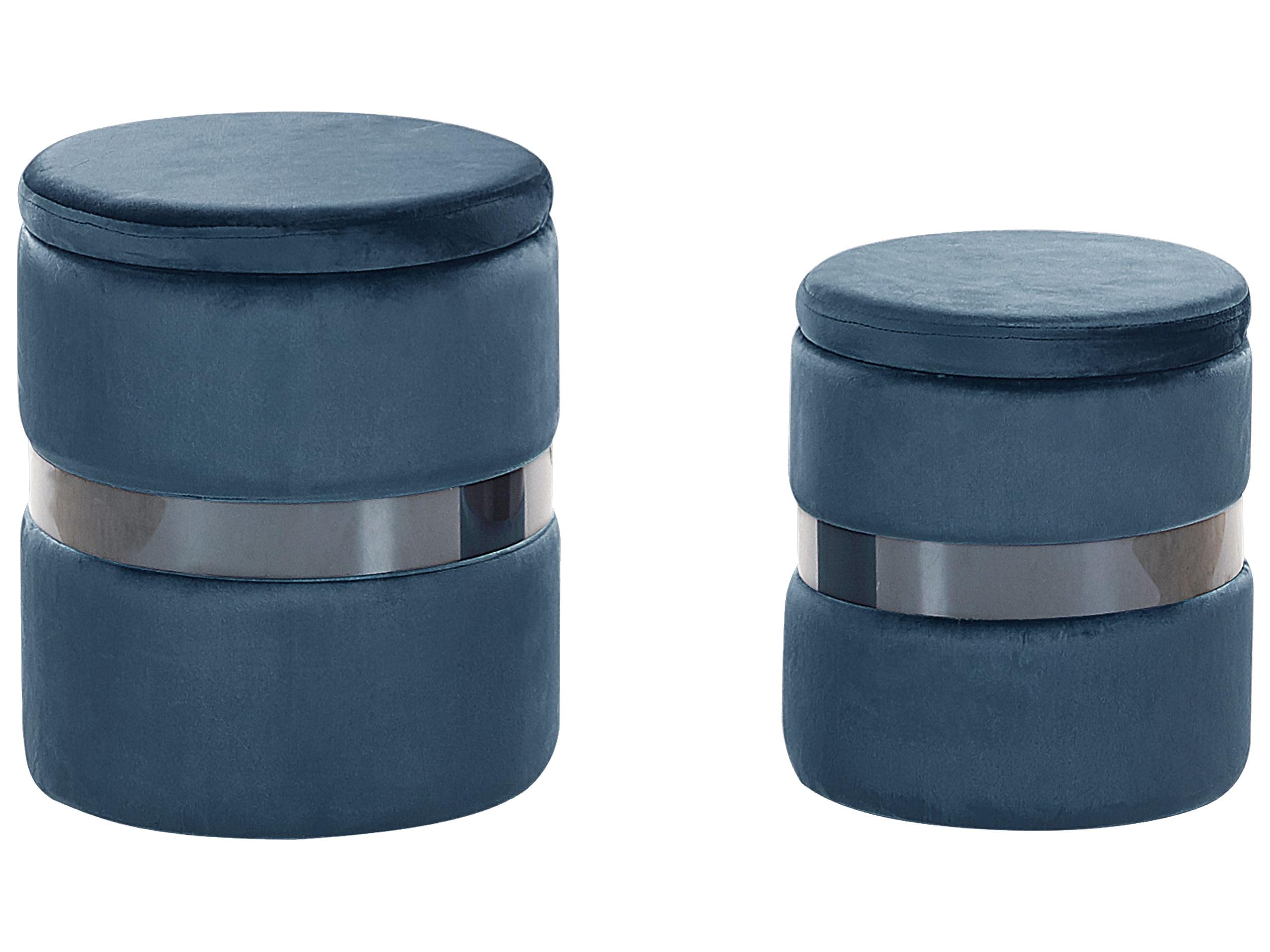 Poufs coffres en velours bleu rangement salon banquette chambre