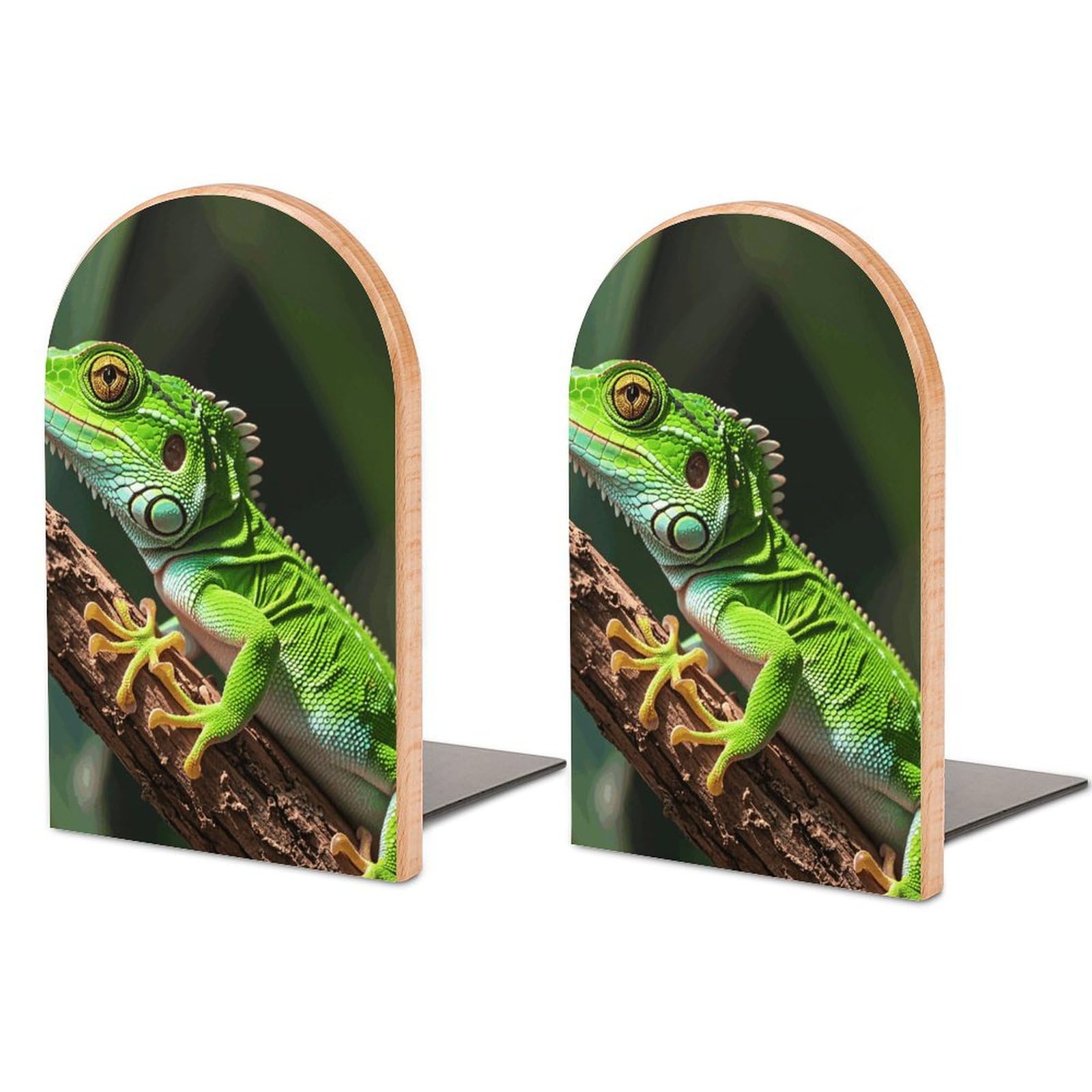 Serre-livres pour livres lourds geckos verts en bois antidérapant