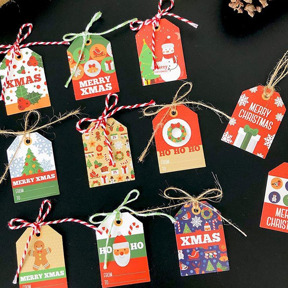 Weihnachtskraft-Geschenkanhänger, Anhänger 144 Kraftpapieranhänger mit 50 Juteschnur Weihnachtskraft-Weihnachtsanhänger mit Schnur Kraftgeschenk-Geschenkanhänger für Weihnachtsbaum, Geschenkdekorati