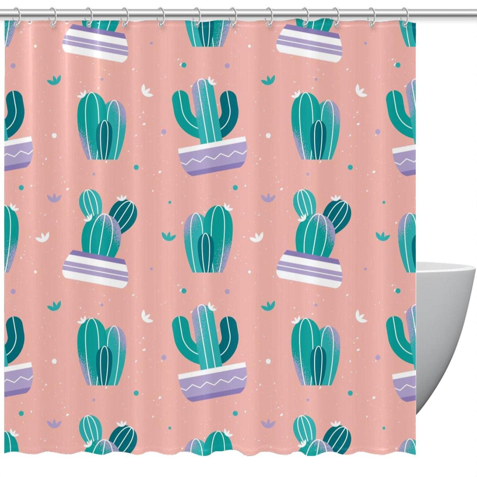 Rideau de douche cactus vert 180x180 cm avec 12 crochets inclus pour baignoire