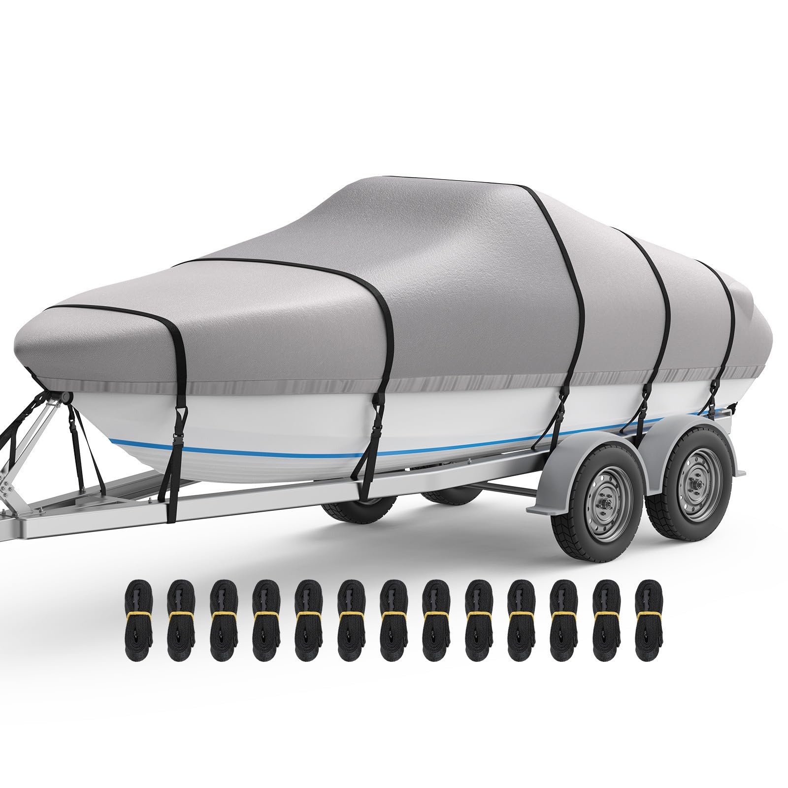 RVMasking Boat Cover, 1400D Heavy Duty Middle Reinforced, Waterproof Trailerable with Storage Bag for V-Hull, Tri-Hull, Fish & Ski, Runabout Bass Boat