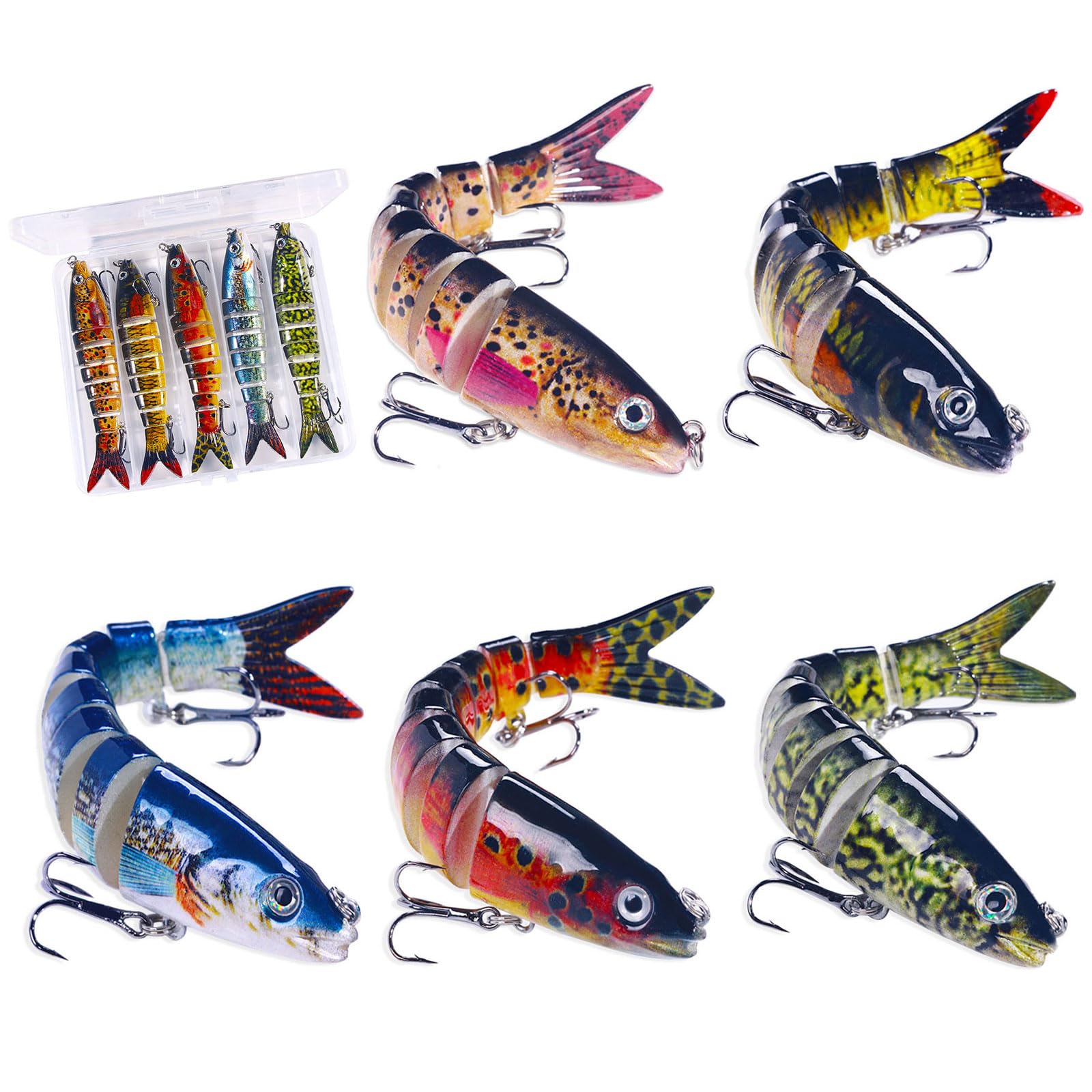 Fishing Lures Pike and Perch 5PCS Fishing Lures for Bass Trout Pikes Fish Lure Lifelike Pike Swimbait for Freshwater and Saltwater Multi Jointed Segmented Trout Bait with Hooks Slow Sinking (D)