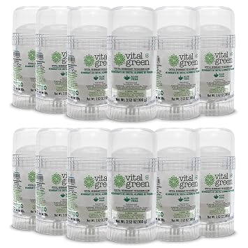 Vital Green Thai Potassium Alum Crystal Deodorant with Aloe Vera Fragrance-Free & Alcohol-Free Eliminates Odor, No Stains For Men and Women 3.53 oz 12 units